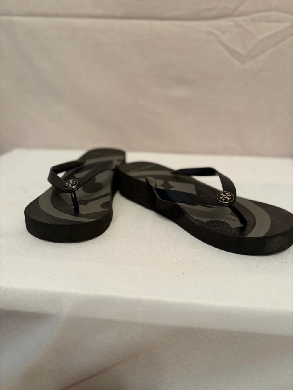 Tory Burch Black Logo Jelly Thong Sandals